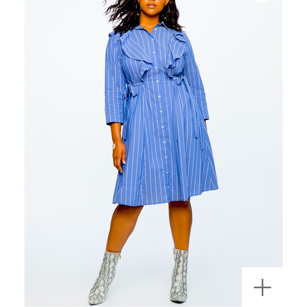 Eloquii Blue Pinstripe Midi Shirt Dress